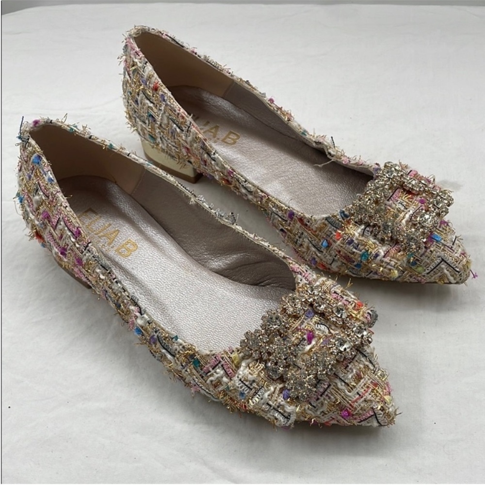 NEW! Anthropologie ELIA B Spain Made Tweed Flats With Jewel Front. EU36. - Picture 2 of 14